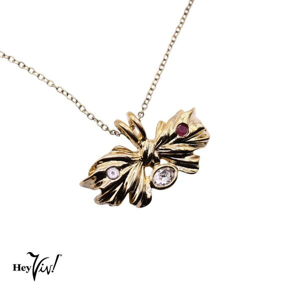 Vintage Pendant Necklace Abstract Organic Shape w Rhinestones 18" Chain -Hey Viv - Picture 1 of 4